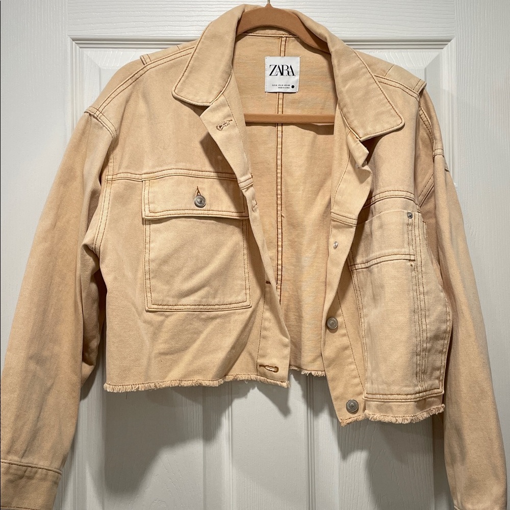 Zara Tan Cropped Denim Jacket